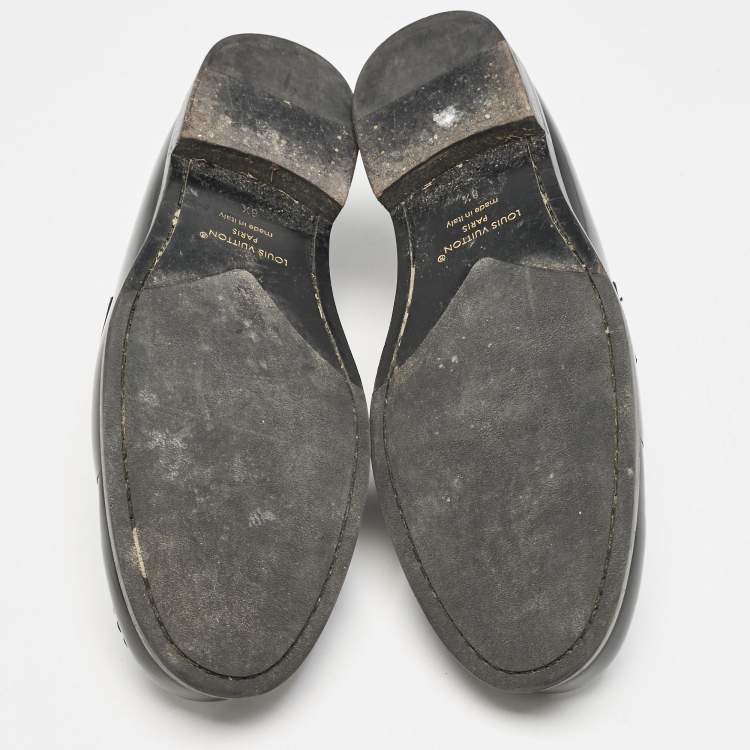 Pre Owned Louis Vuitton Black Leather and Monogram Eclipse Canvas Major Loafers Size 42.5
