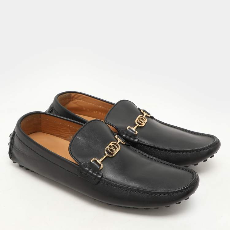 Pre Owned Louis Vuitton Black Leather LV Club Slip On Loafers Size 40