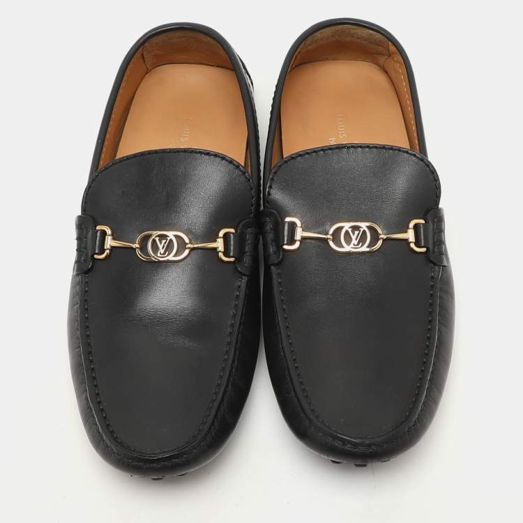Pre Owned Louis Vuitton Black Leather LV Club Slip On Loafers Size 40