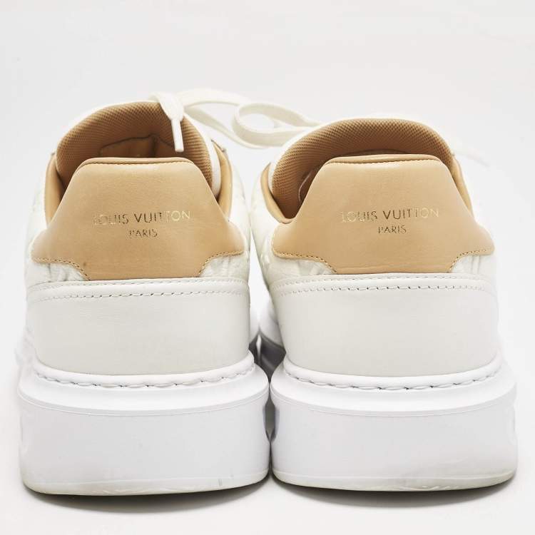 Pre Owned Louis Vuitton White/Beige Leather Beverly Hills Low Top Sneakers Size 40.5