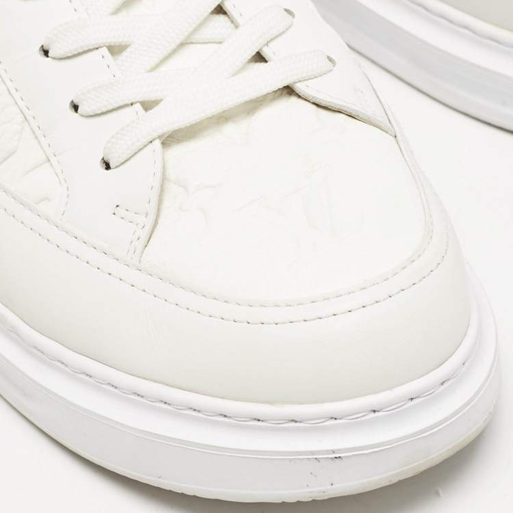 Pre Owned Louis Vuitton White/Beige Leather Beverly Hills Low Top Sneakers Size 40.5