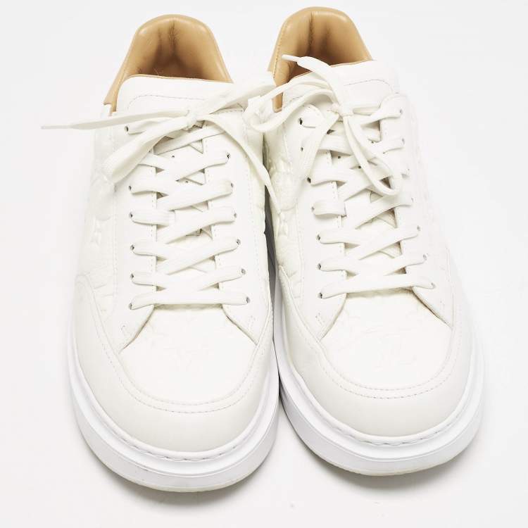 Pre Owned Louis Vuitton White/Beige Leather Beverly Hills Low Top Sneakers Size 40.5