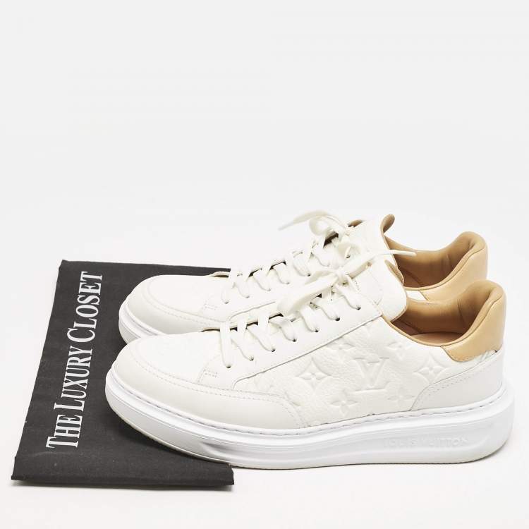 Pre Owned Louis Vuitton White/Beige Leather Beverly Hills Low Top Sneakers Size 40.5