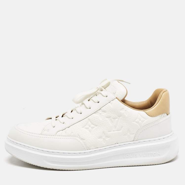 Pre Owned Louis Vuitton White/Beige Leather Beverly Hills Low Top Sneakers Size 40.5