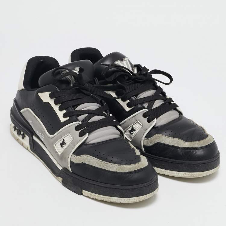Pre Owned Louis Vuitton Black/Grey Leather LV Trainer Sneakers Size 42
