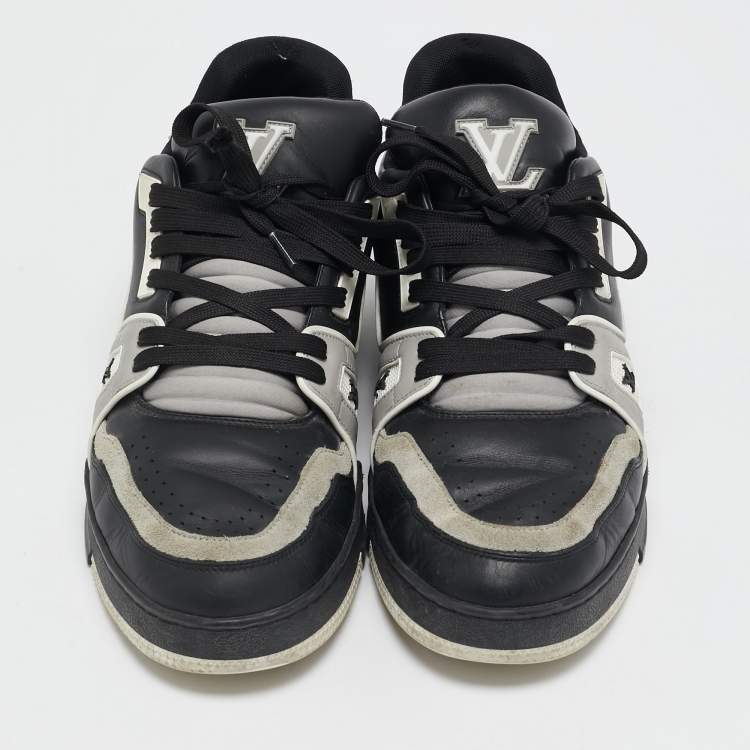 Pre Owned Louis Vuitton Black/Grey Leather LV Trainer Sneakers Size 42