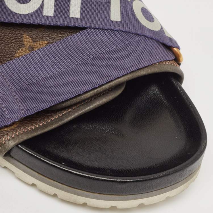 Pre Owned Louis Vuitton Monogram Canvas and Nylon Honolulu Slide Sandals Size 42
