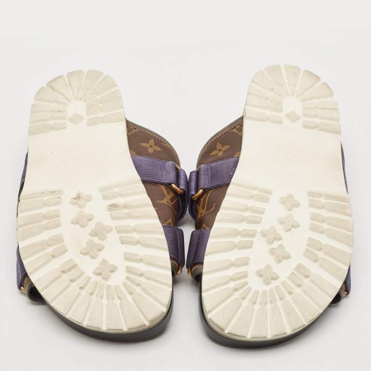 Pre Owned Louis Vuitton Monogram Canvas and Nylon Honolulu Slide Sandals Size 42