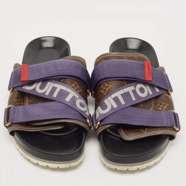 Pre Owned Louis Vuitton Monogram Canvas and Nylon Honolulu Slide Sandals Size 42