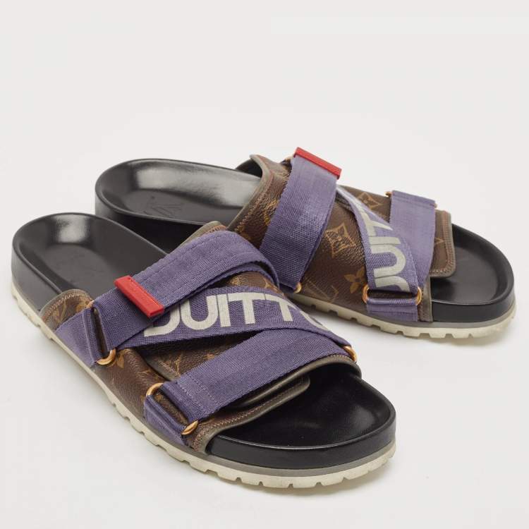 Pre Owned Louis Vuitton Monogram Canvas and Nylon Honolulu Slide Sandals Size 42