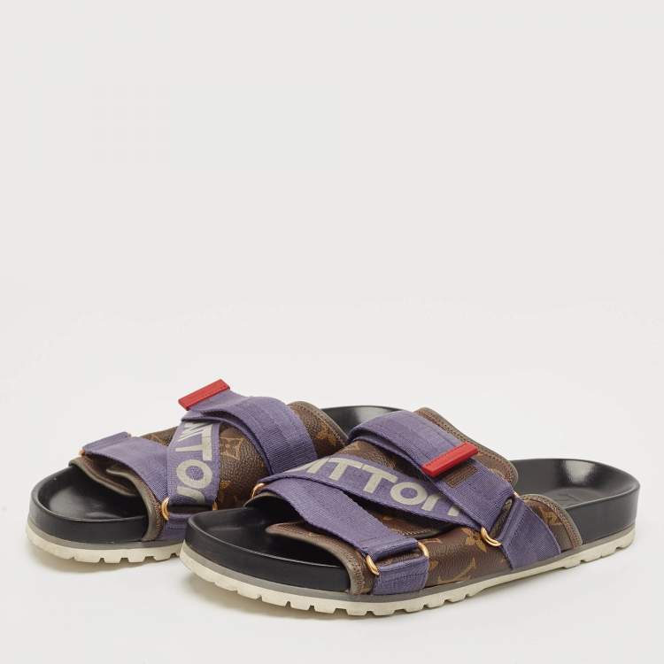 Pre Owned Louis Vuitton Monogram Canvas and Nylon Honolulu Slide Sandals Size 42