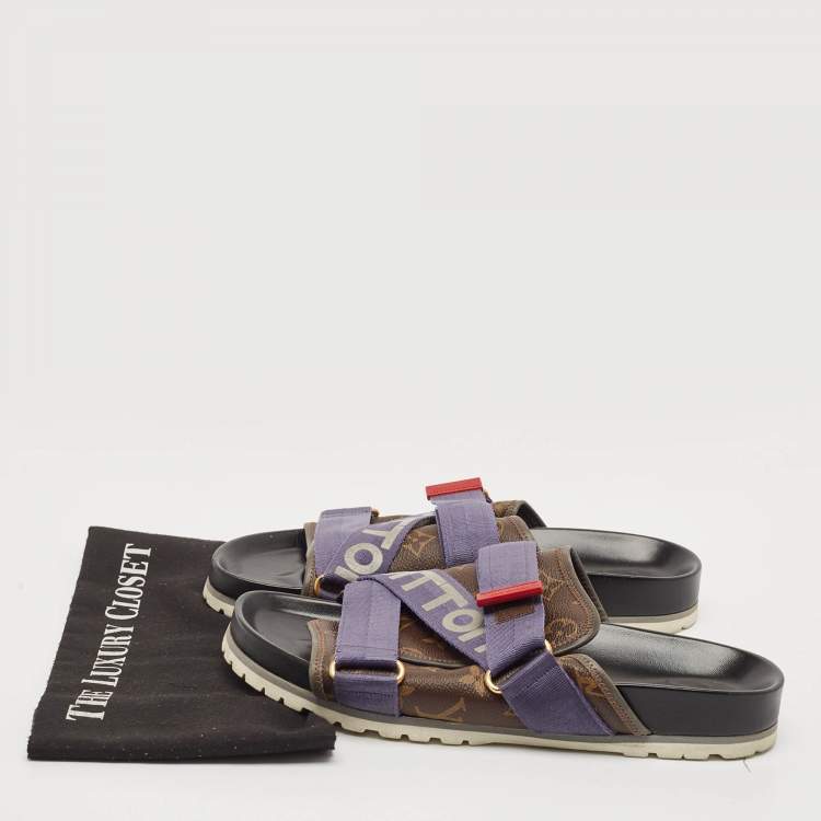 Pre Owned Louis Vuitton Monogram Canvas and Nylon Honolulu Slide Sandals Size 42
