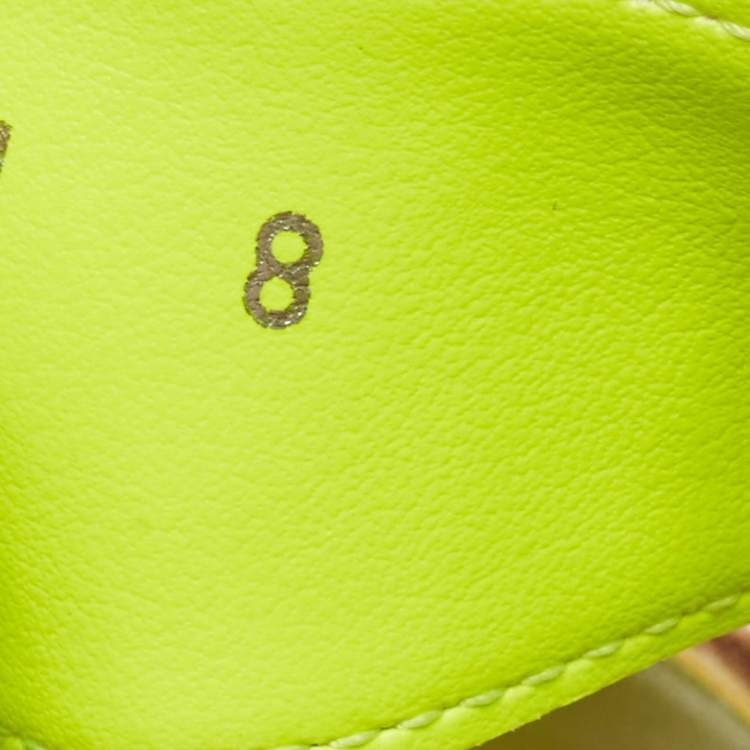 Pre Owned Louis Vuitton Brown/Neon Green Suede and Leather LV Trainer Mules Size 42