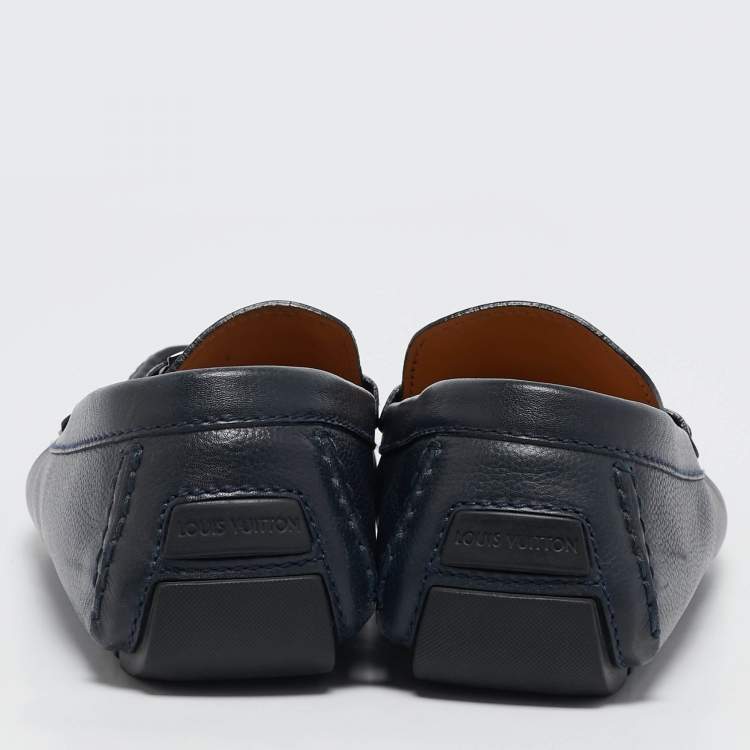 Pre Owned Louis Vuitton Navy Blue Leather Monte Carlo Loafers Size 42.5