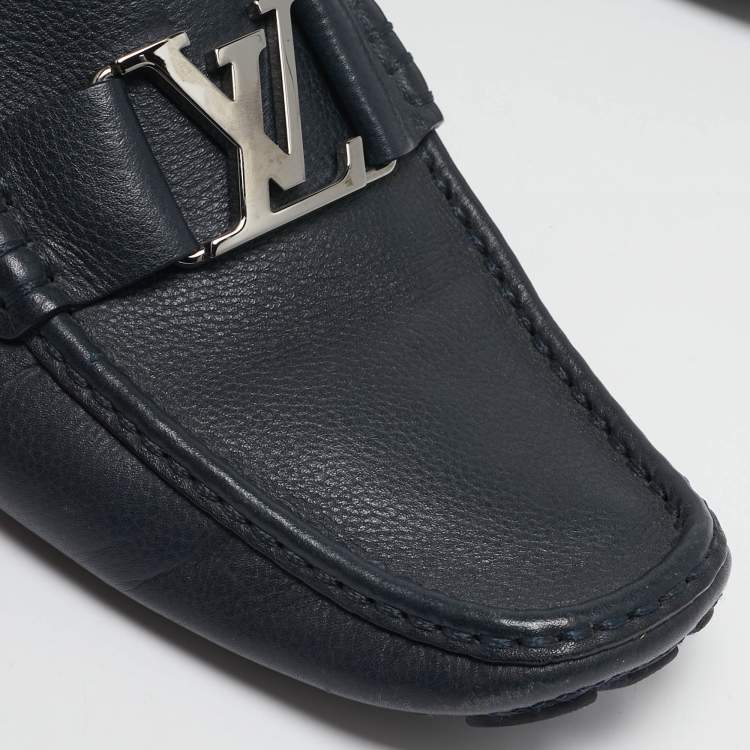 Pre Owned Louis Vuitton Navy Blue Leather Monte Carlo Loafers Size 42.5