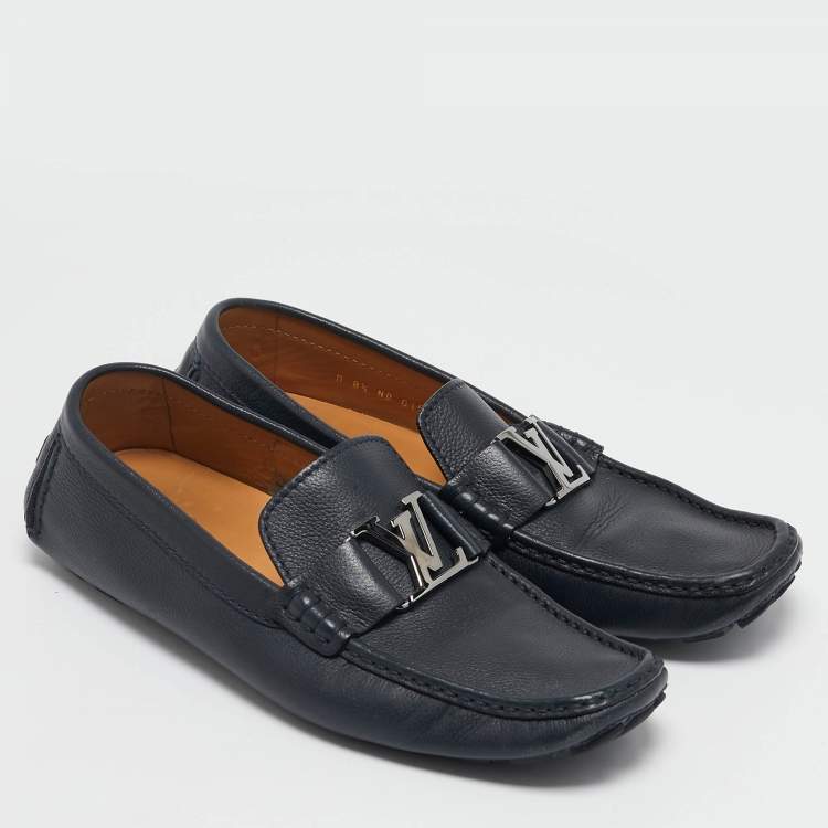 Pre Owned Louis Vuitton Navy Blue Leather Monte Carlo Loafers Size 42.5