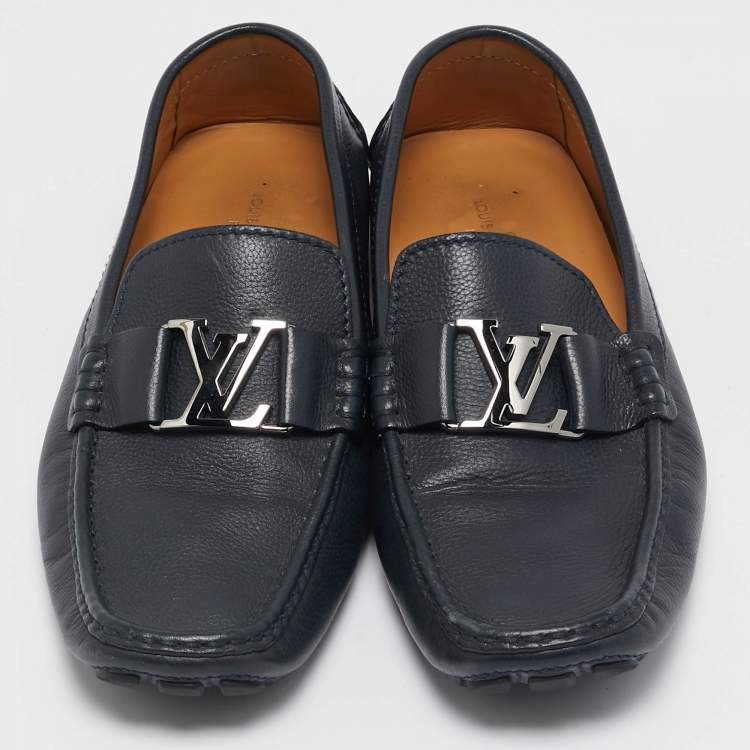Pre Owned Louis Vuitton Navy Blue Leather Monte Carlo Loafers Size 42.5