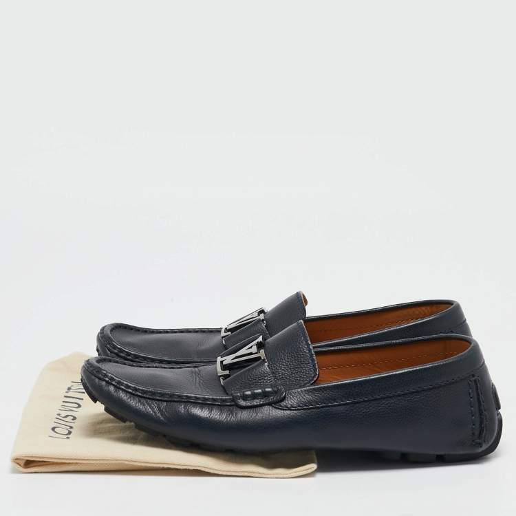 Pre Owned Louis Vuitton Navy Blue Leather Monte Carlo Loafers Size 42.5