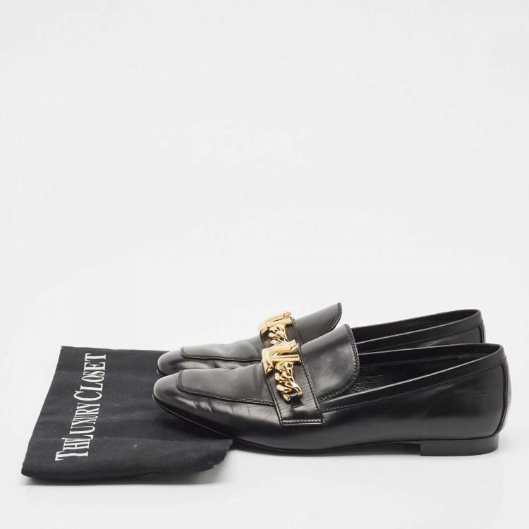 Pre Owned Louis Vuitton Black Leather Upper Case Loafers Size 38