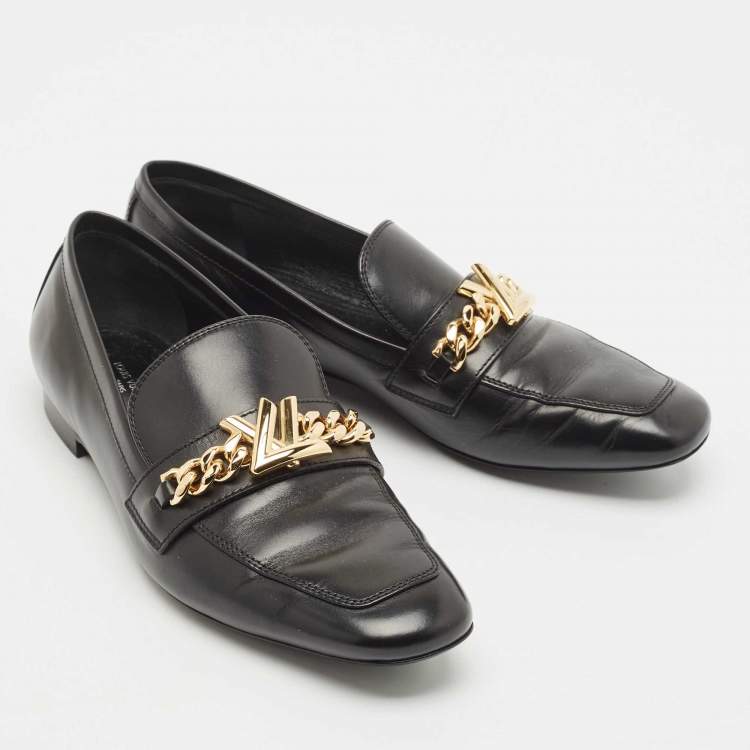 Pre Owned Louis Vuitton Black Leather Upper Case Loafers Size 38