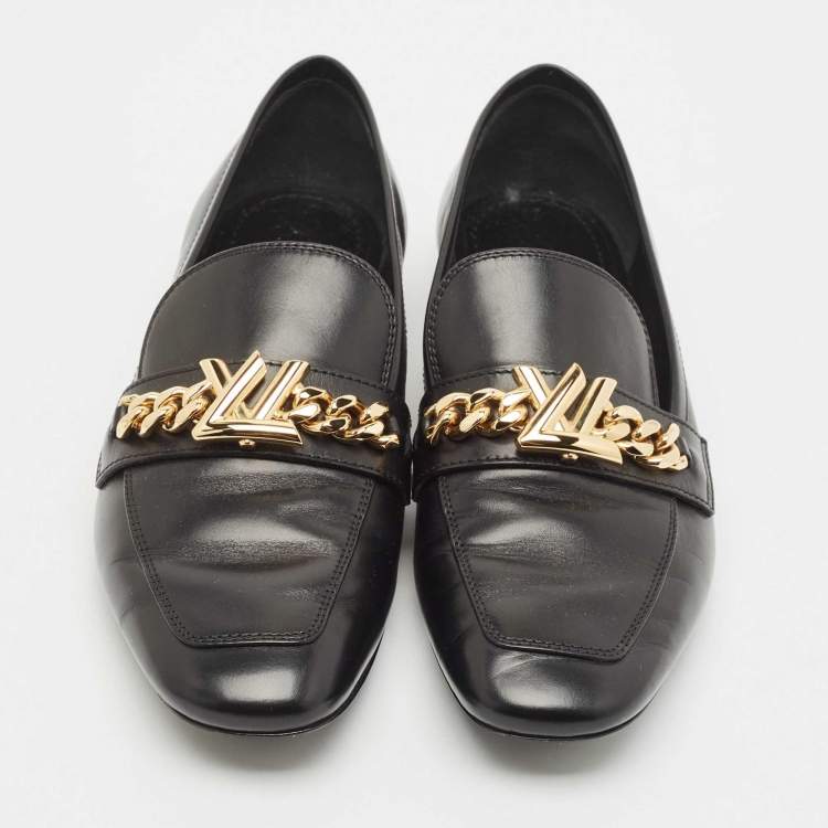 Pre Owned Louis Vuitton Black Leather Upper Case Loafers Size 38