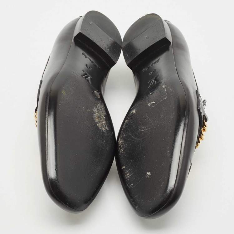 Pre Owned Louis Vuitton Black Leather Upper Case Loafers Size 38