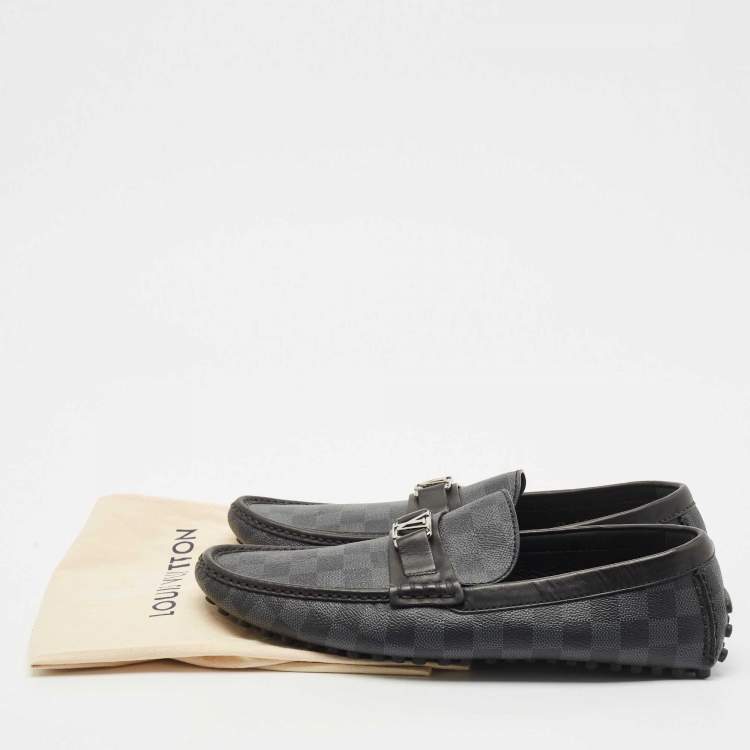 Pre Owned Louis Vuitton Black/Grey Damier Graphite Canvas Hockenheim Loafers Size 45
