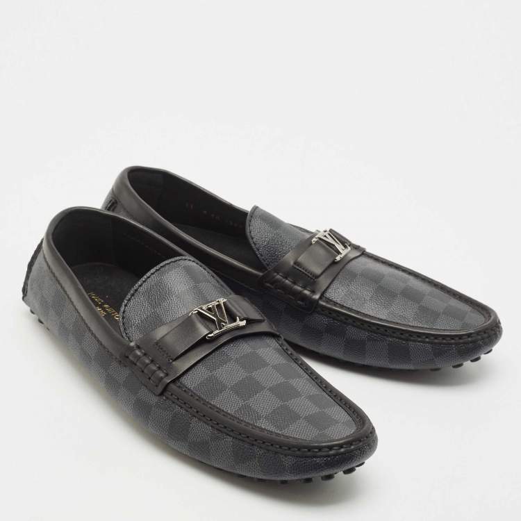 Pre Owned Louis Vuitton Black/Grey Damier Graphite Canvas Hockenheim Loafers Size 45