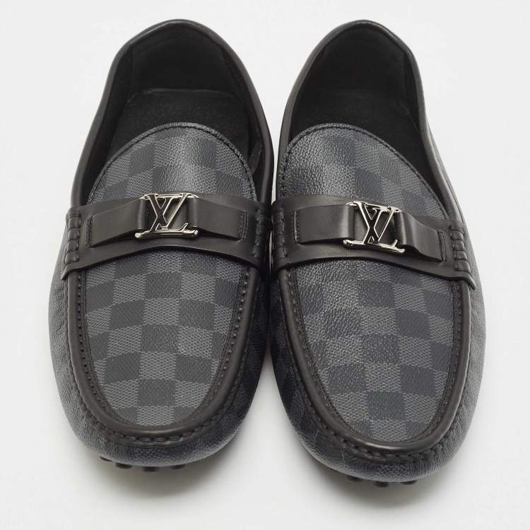 Pre Owned Louis Vuitton Black/Grey Damier Graphite Canvas Hockenheim Loafers Size 45