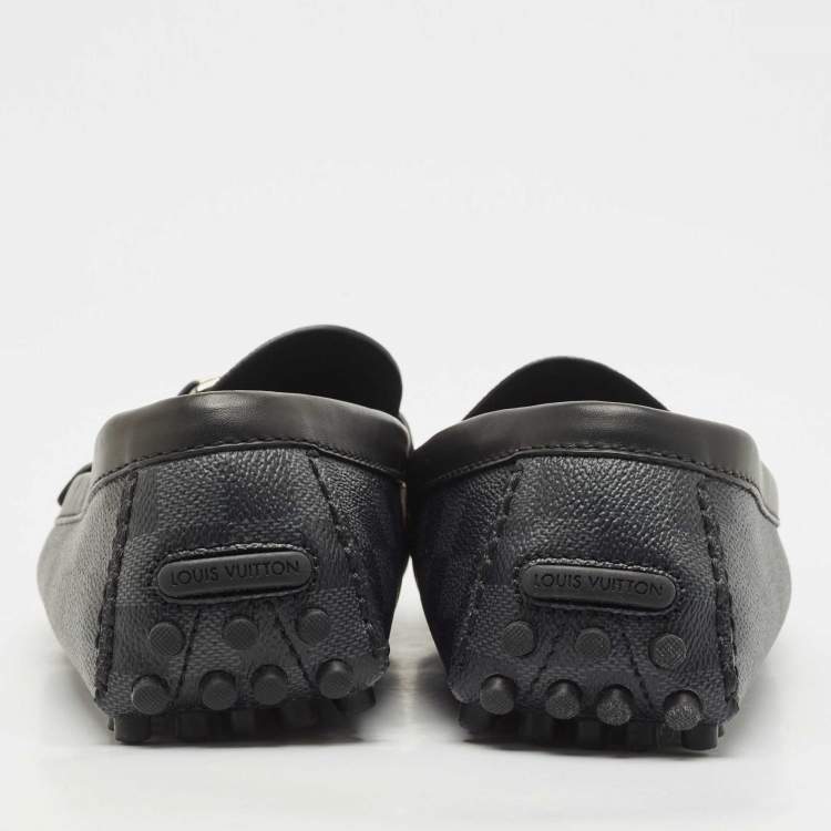 Pre Owned Louis Vuitton Black/Grey Damier Graphite Canvas Hockenheim Loafers Size 45