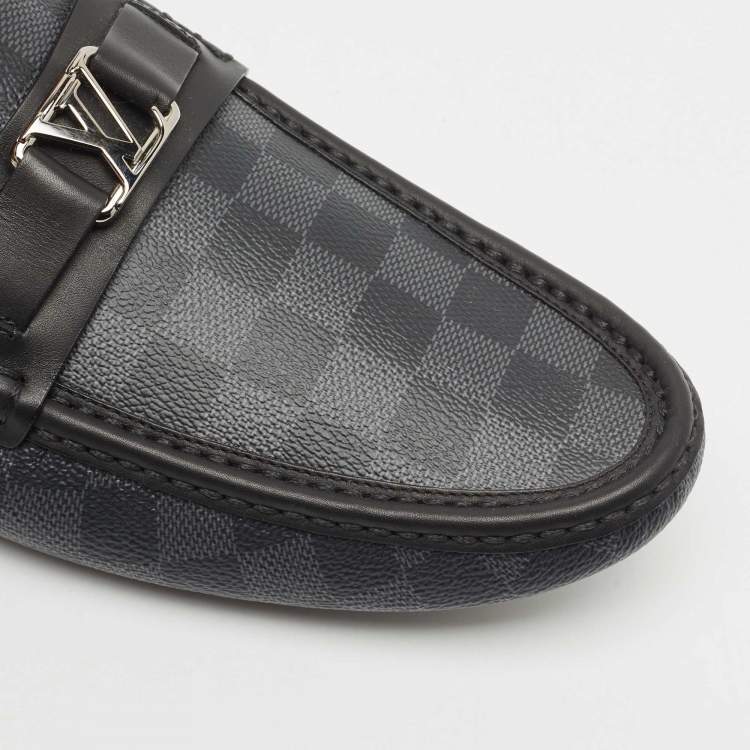 Pre Owned Louis Vuitton Black/Grey Damier Graphite Canvas Hockenheim Loafers Size 45