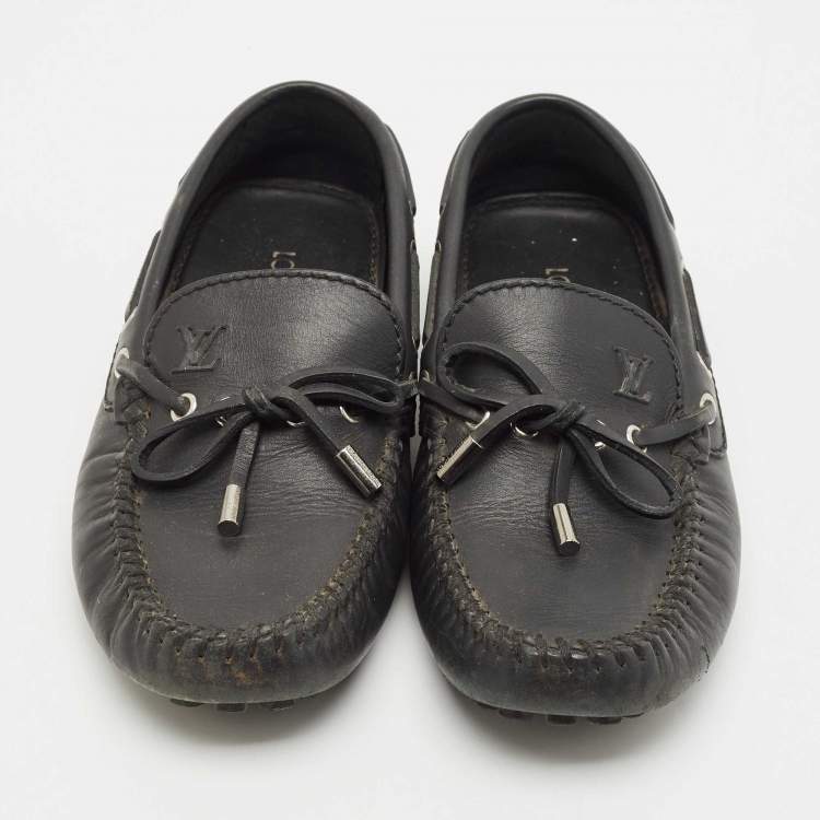 Pre Owned Louis Vuitton Black Leather Bow Slip On Loafers Size 39