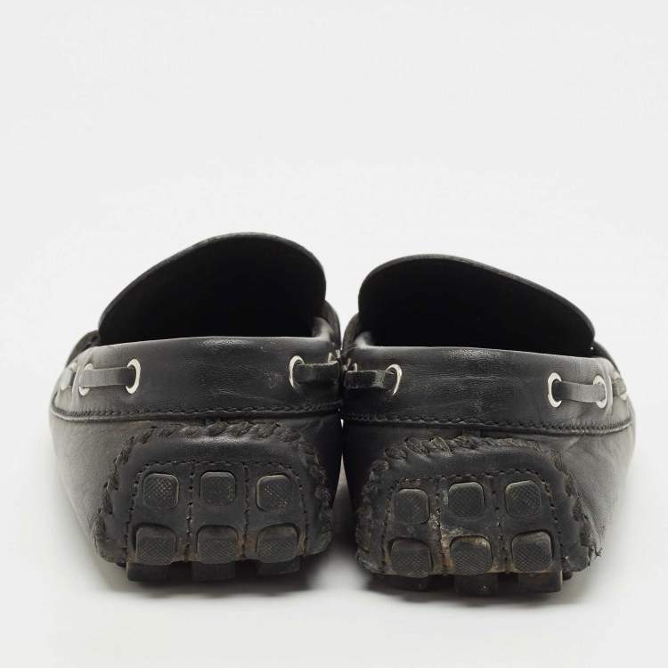 Pre Owned Louis Vuitton Black Leather Bow Slip On Loafers Size 39