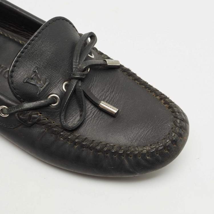 Pre Owned Louis Vuitton Black Leather Bow Slip On Loafers Size 39