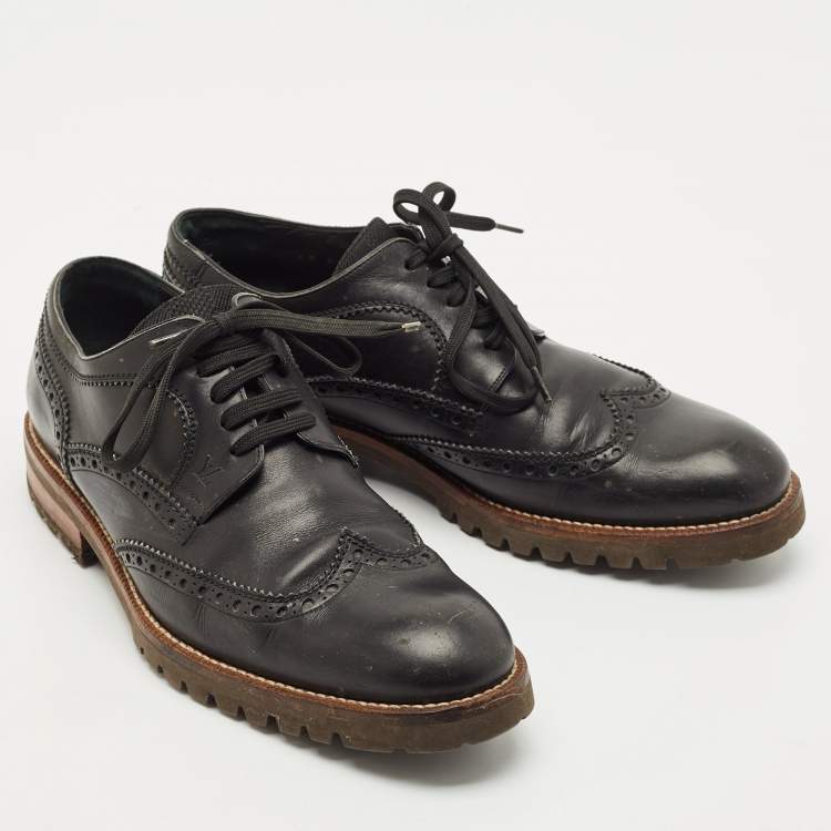 Pre Owned Louis Vuitton Black Leather Lace Up Brogue Wingtip Derby Size 43
