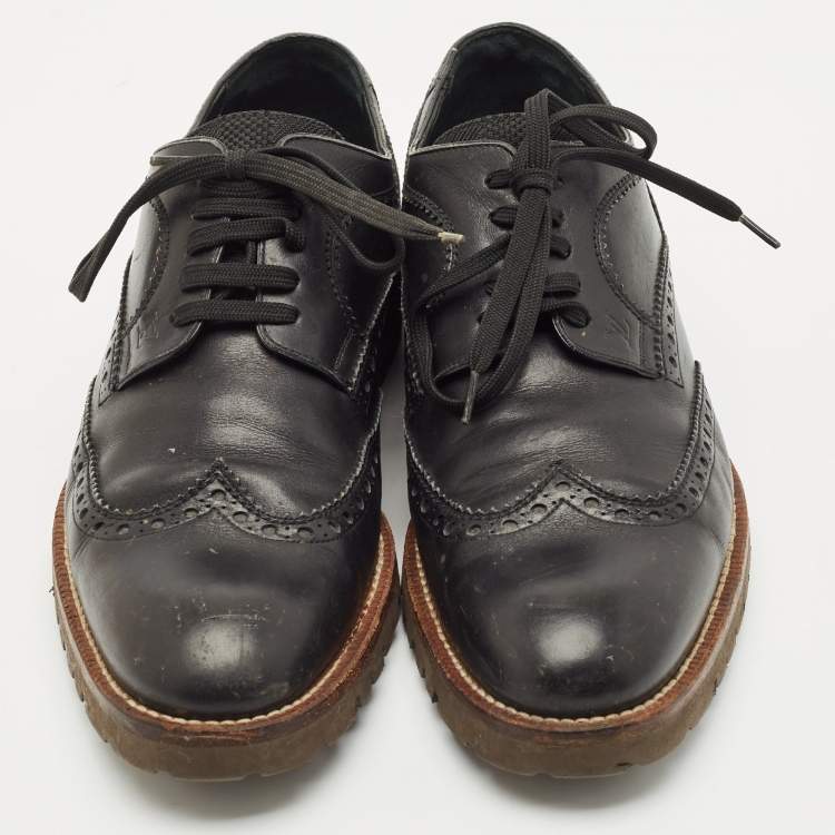 Pre Owned Louis Vuitton Black Leather Lace Up Brogue Wingtip Derby Size 43