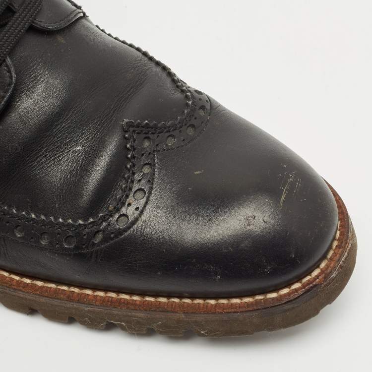 Pre Owned Louis Vuitton Black Leather Lace Up Brogue Wingtip Derby Size 43