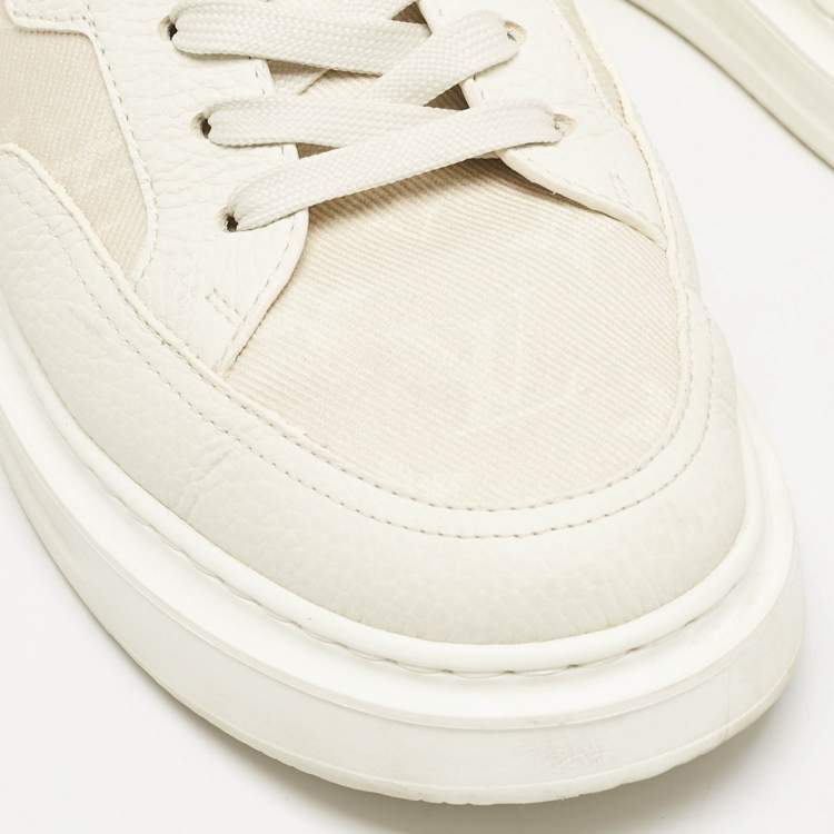 Pre Owned Louis Vuitton Beige Monogram Denim and Leather Beverly Hills Sneakers Size 41
