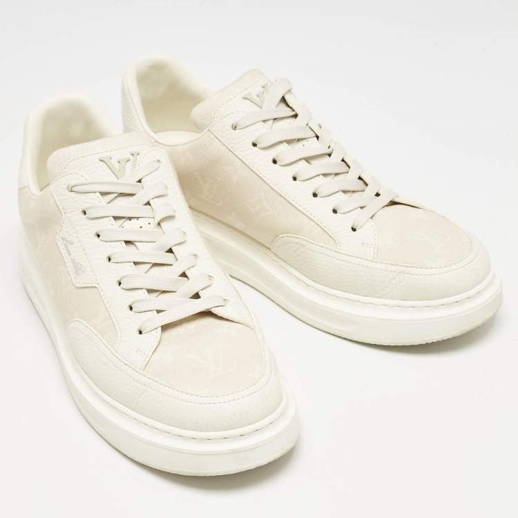 Pre Owned Louis Vuitton Beige Monogram Denim and Leather Beverly Hills Sneakers Size 41
