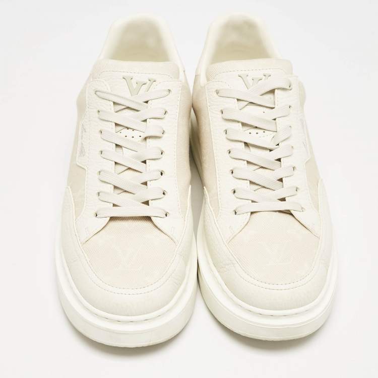 Pre Owned Louis Vuitton Beige Monogram Denim and Leather Beverly Hills Sneakers Size 41