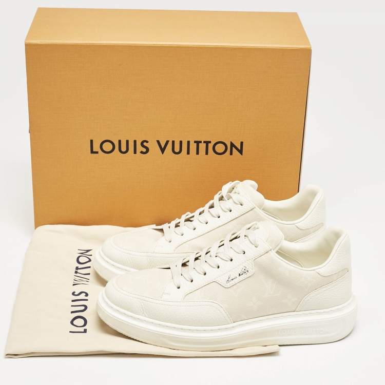 Pre Owned Louis Vuitton Beige Monogram Denim and Leather Beverly Hills Sneakers Size 41