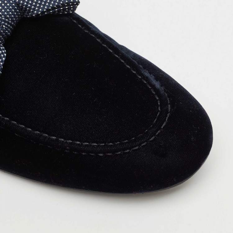Pre Owned Louis Vuitton Navy Blue Velvet Tuxedo Bow Loafers Size 43
