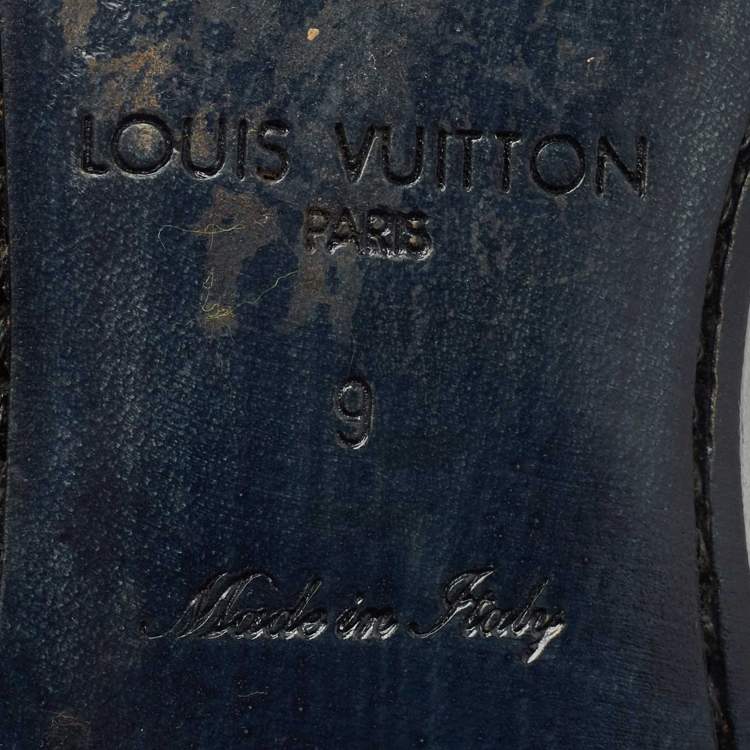 Pre Owned Louis Vuitton Navy Blue Velvet Tuxedo Bow Loafers Size 43
