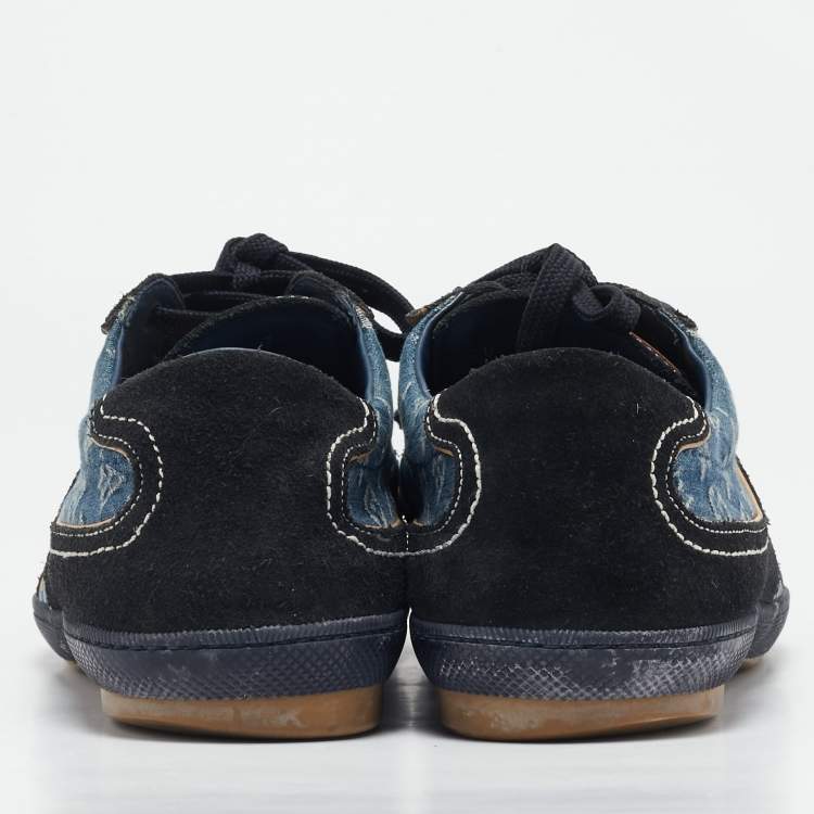Pre Owned Louis Vuitton Blue/Black Monogram Denim and Suede Low Top Sneakers Size 41