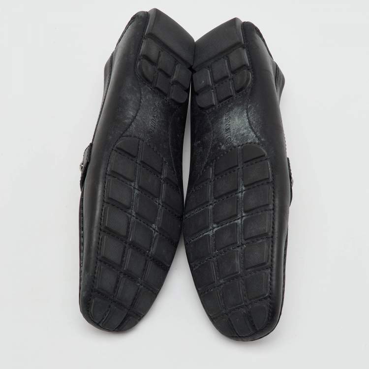 Pre Owned Louis Vuitton Black Leather Monte Carlo Slip On Loafers Size 44