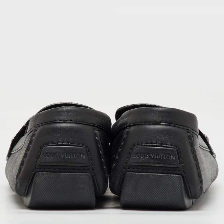 Pre Owned Louis Vuitton Black Leather Monte Carlo Slip On Loafers Size 44