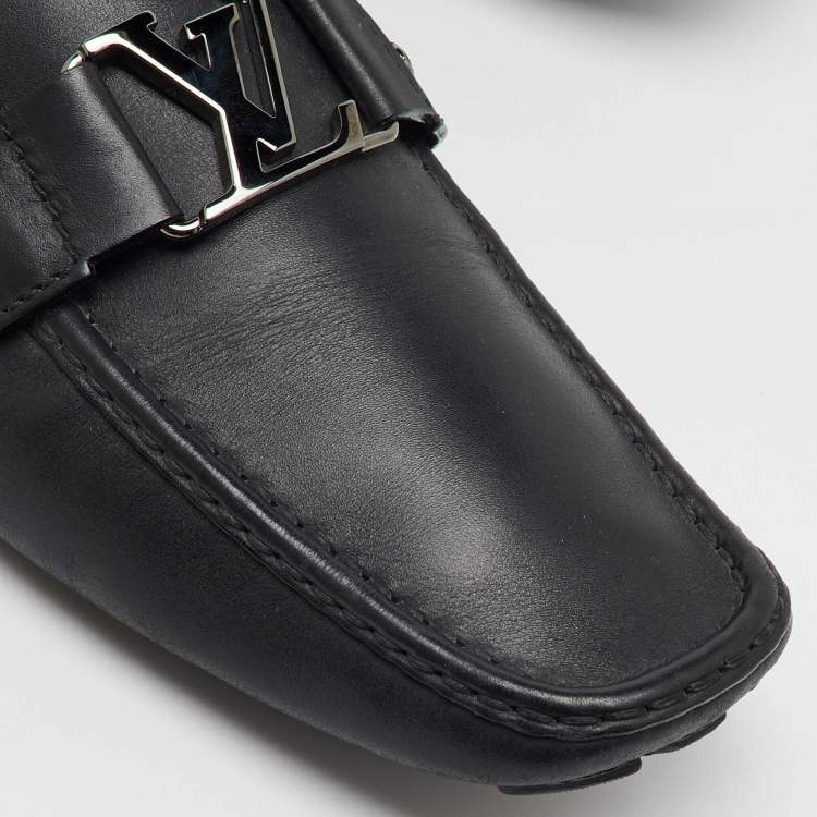 Pre Owned Louis Vuitton Black Leather Monte Carlo Slip On Loafers Size 44