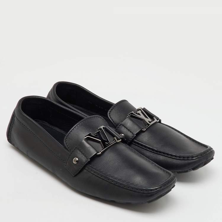 Pre Owned Louis Vuitton Black Leather Monte Carlo Slip On Loafers Size 44