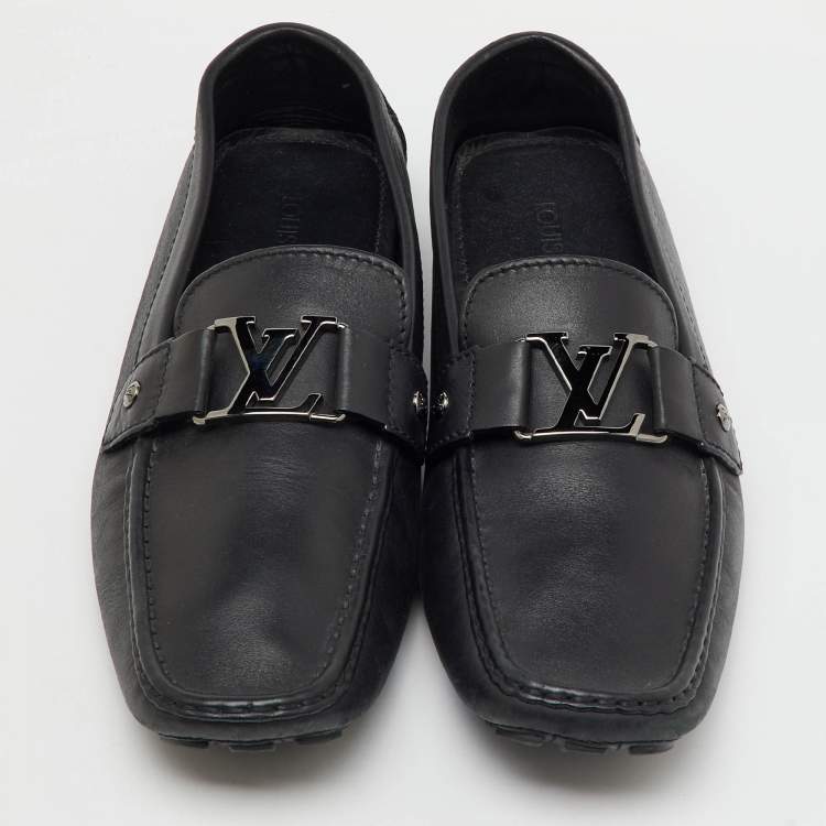 Pre Owned Louis Vuitton Black Leather Monte Carlo Slip On Loafers Size 44