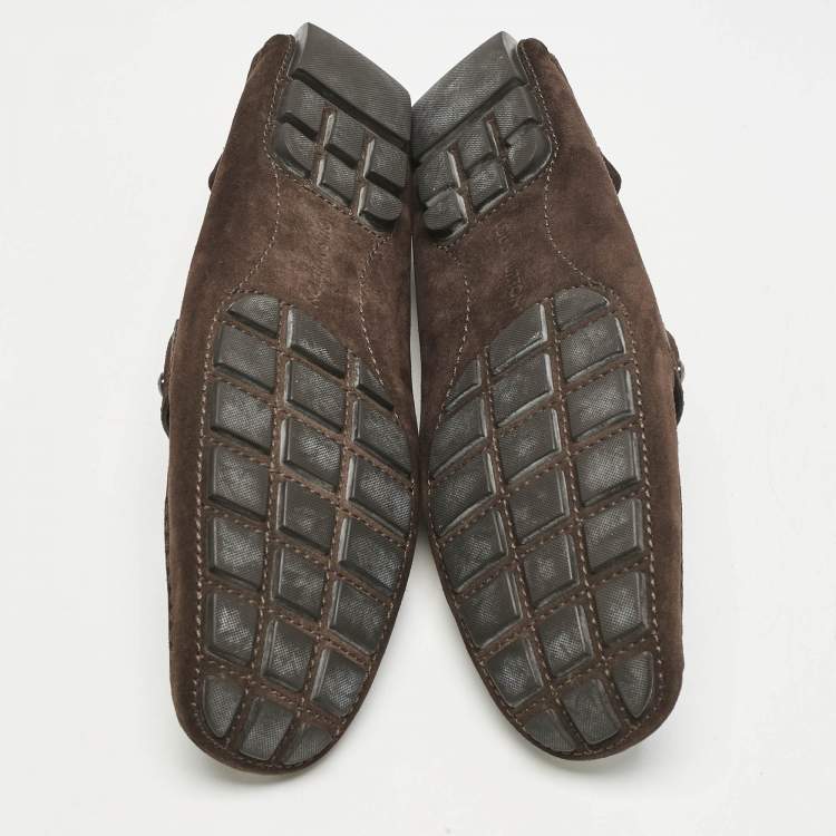 Pre Owned Louis Vuitton Dark Brown Suede Hockenheim Slip On Loafers Size 42.5